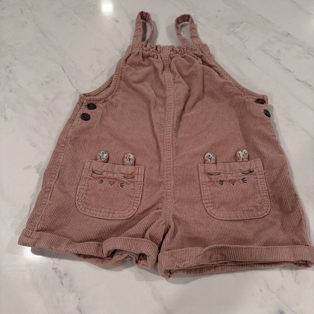 Curduroy Short Overalls  Dungarees "Kitty in the Pocket" Pink Sz 4-5yrs
